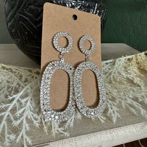 Dazzling Rhinestone Studded Hollow Geometry Dangle Earrings